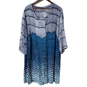 Ulla Popken Bohemian Tunic Top Size 24/26 Printed Stripe Lightweight Blue Womens